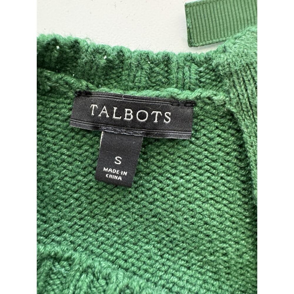 Talbots Women's Pom-Pom Knit Crewneck Sweater Size S Green Navy Blue Baubles - Picture 9 of 11